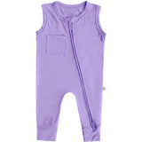 Sleeveless Footless Zip Romper, Lavender