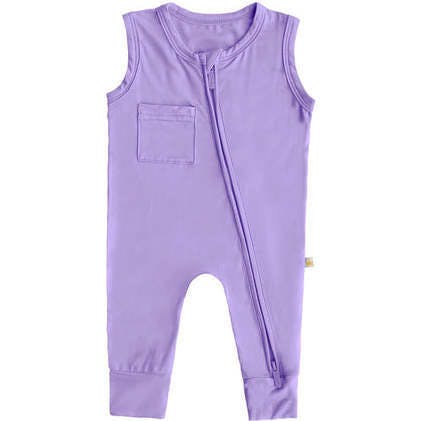 Sleeveless Footless Zip Romper, Lavender