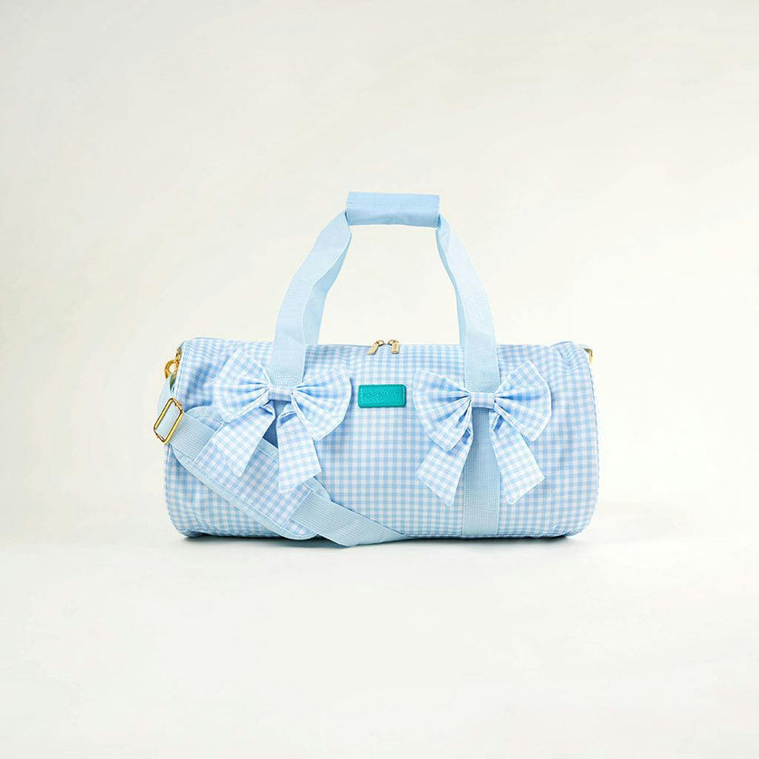 Blue Gingham Double Bow Duffle Bag
