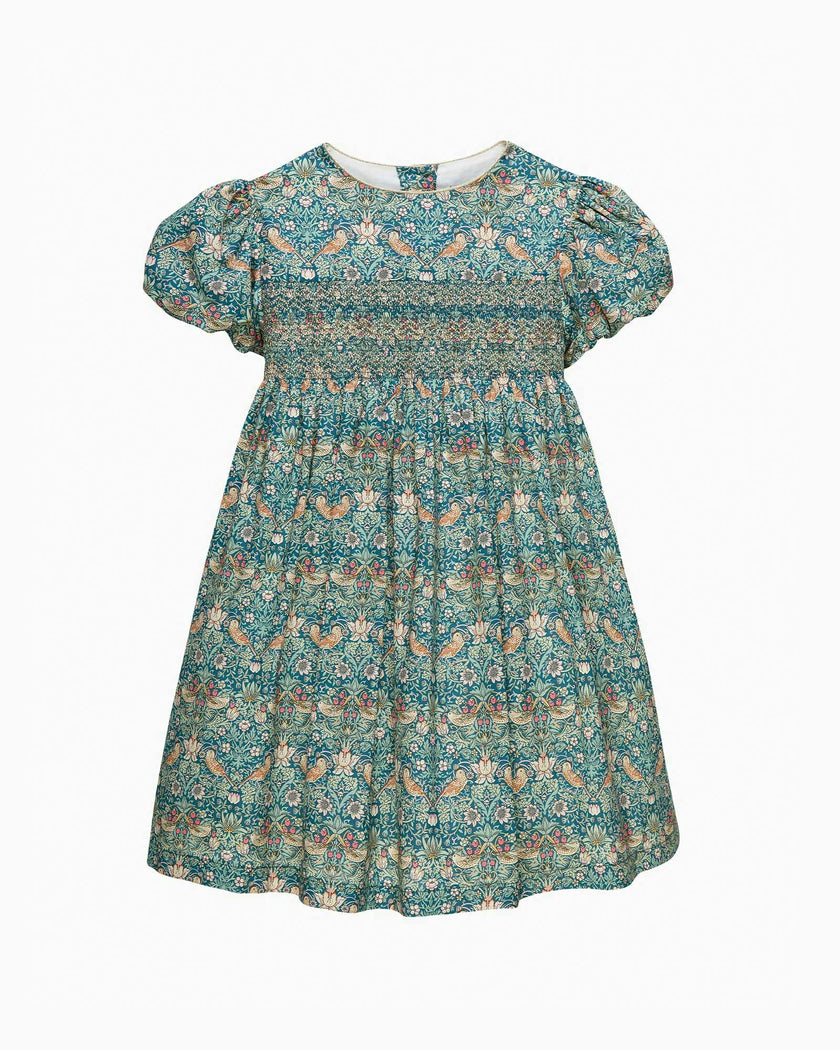 Smocked Party Dress in Strawberry Thief