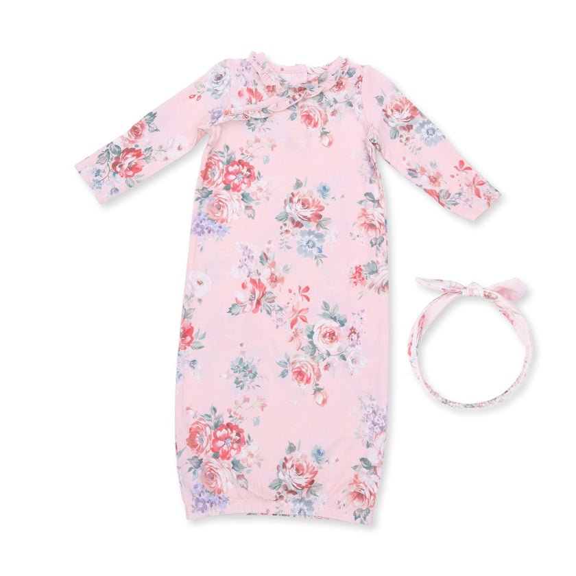 Painterly Rose Bouquets - Kimono Gown and Knot Headband