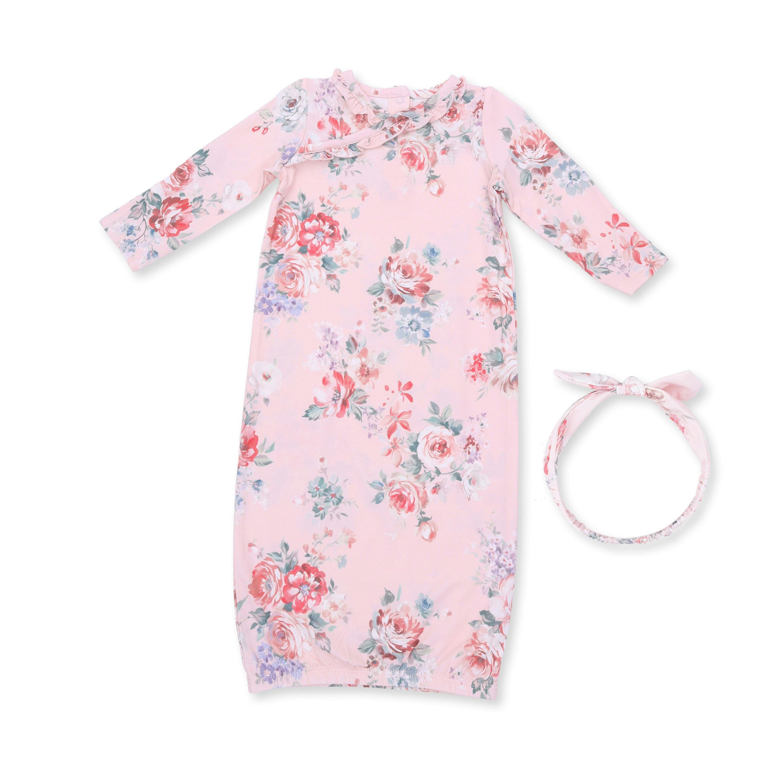 Painterly Rose Bouquets - Kimono Gown and Knot Headband