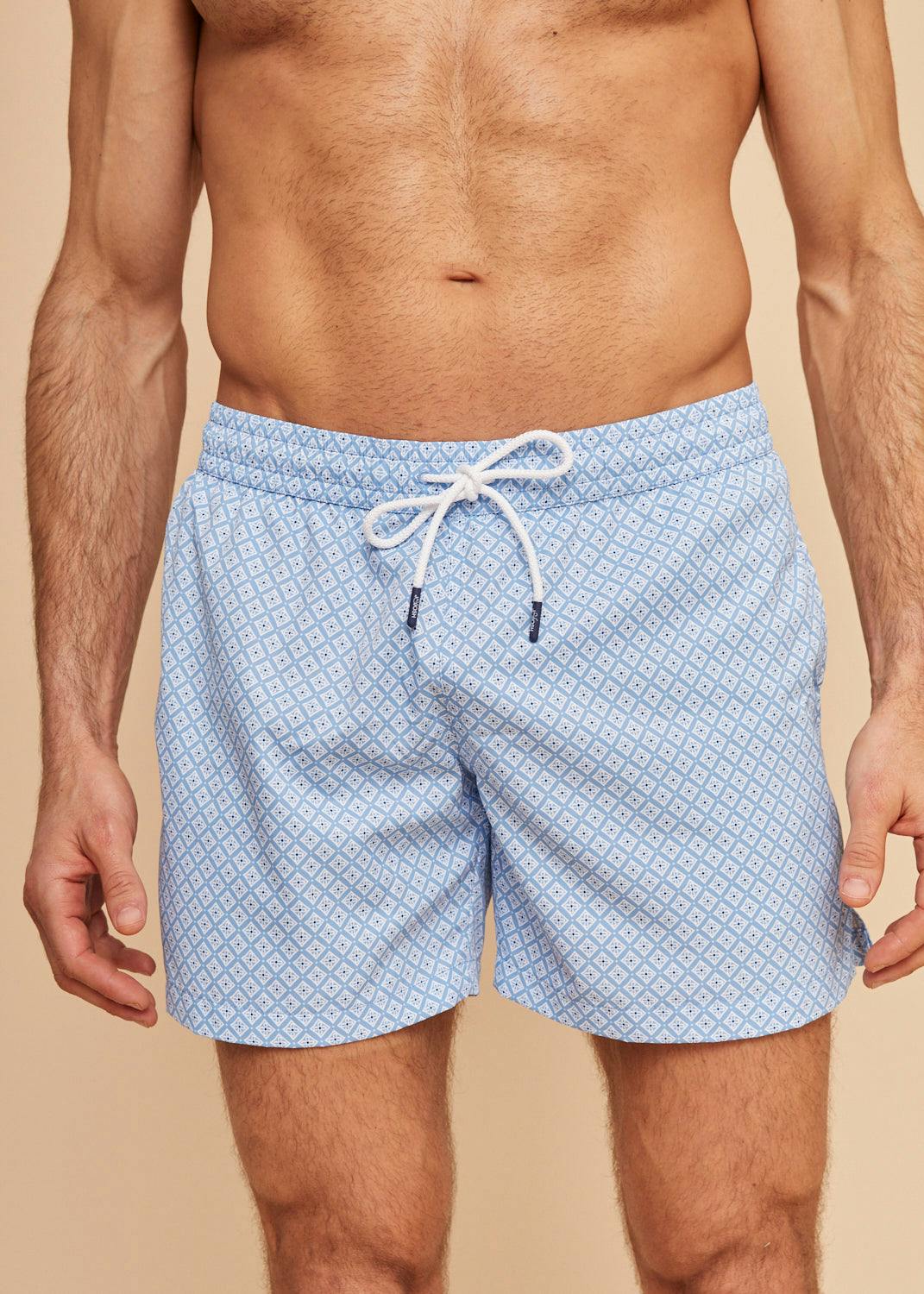 Sky Blue Geo Men's Swim Shorts