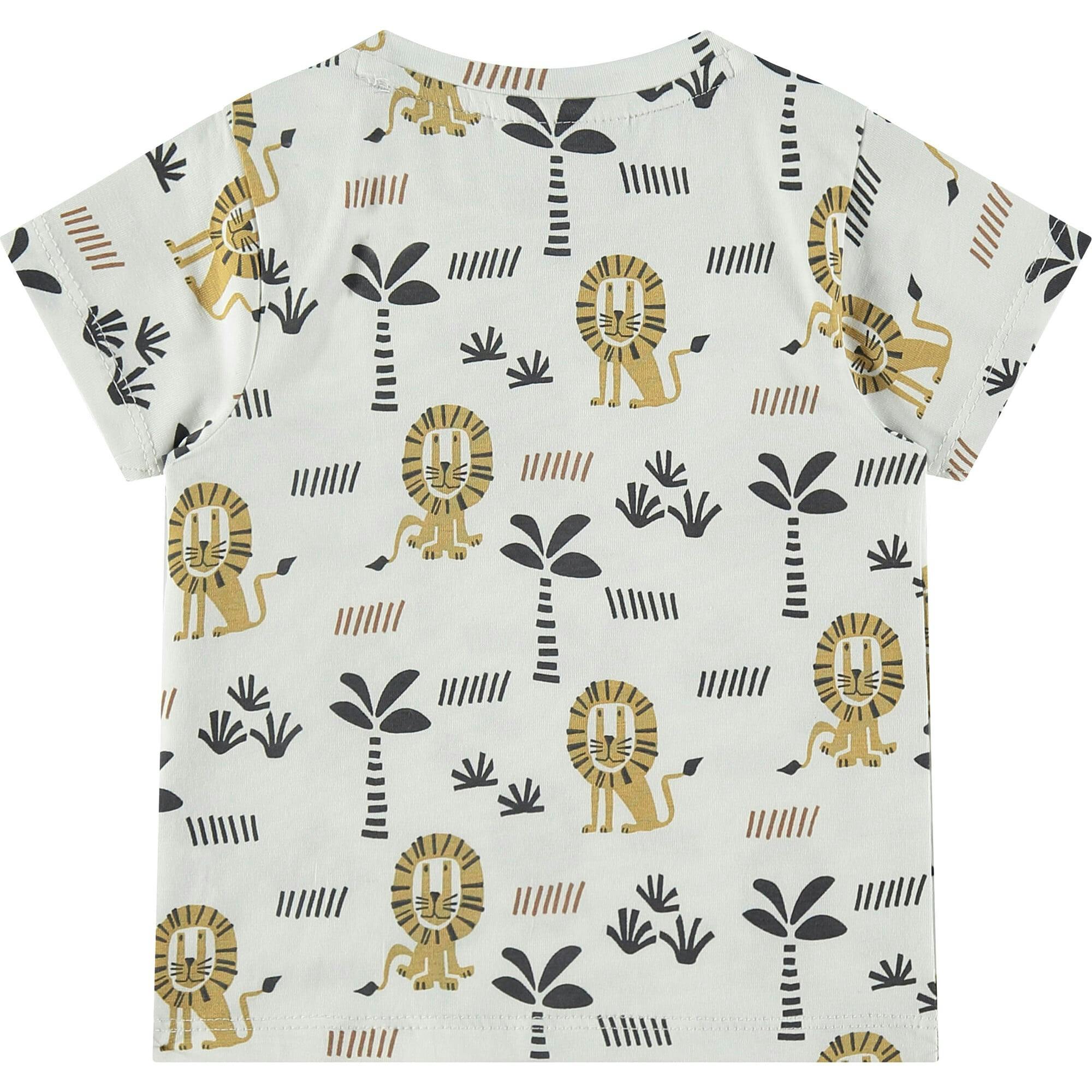 Lions Print Round Neck Short Sleeve T-Shirt