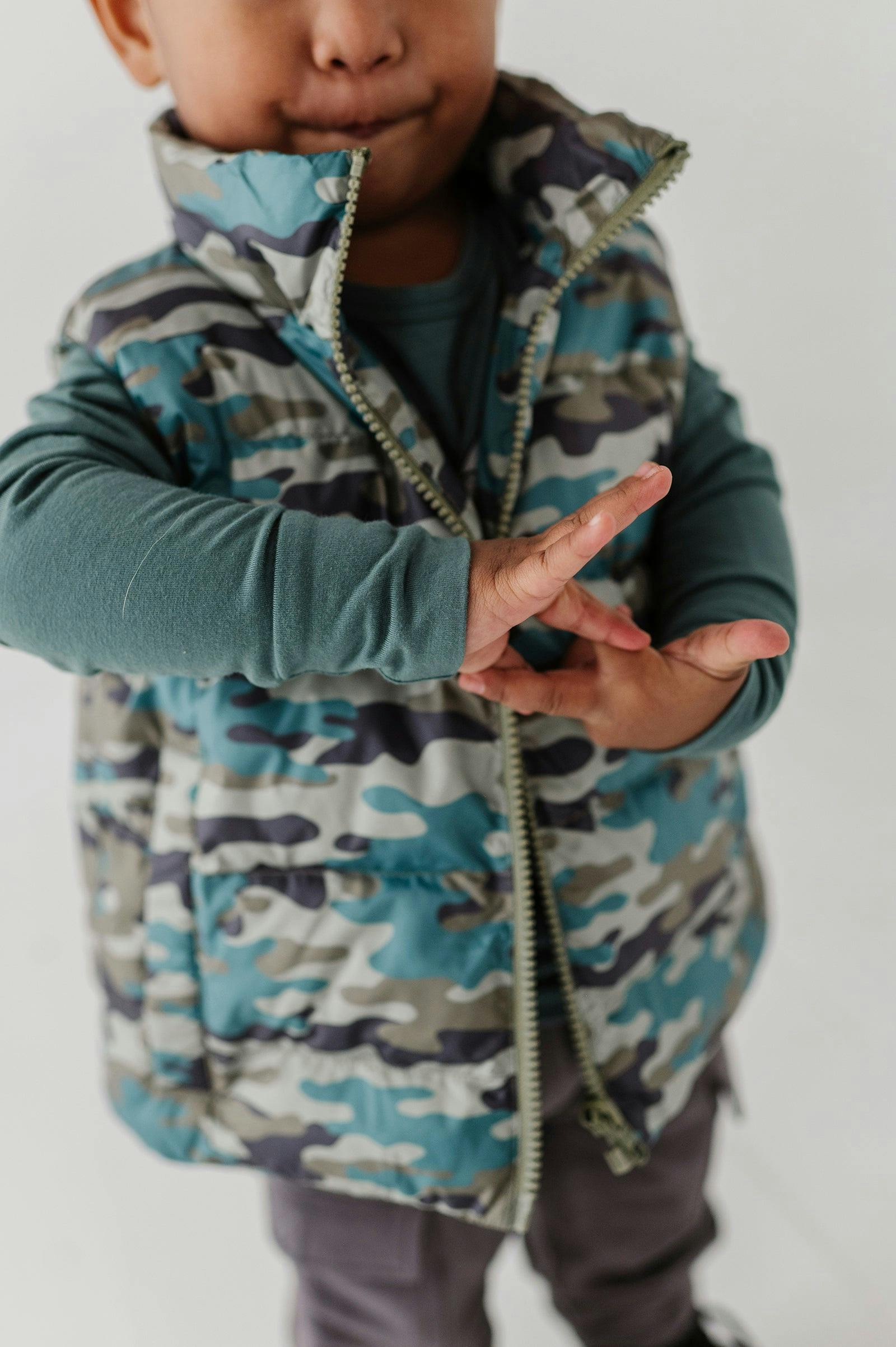 Boys Puffer Vest in Camouflage