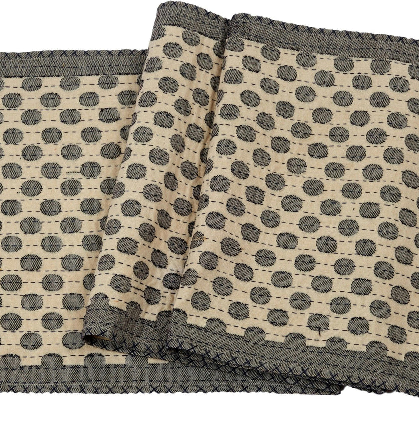 Artisan Hand Loomed Cotton Table Runner - Navy Dots - 18"x96"