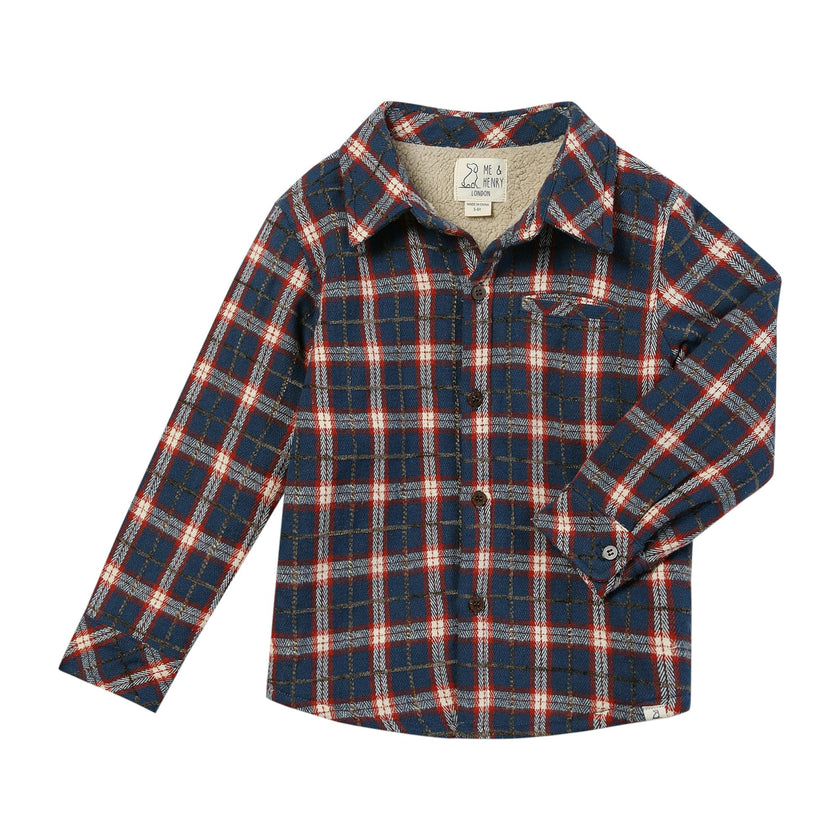 ADVENTURER blue/rust plaid sherpa lined shacket