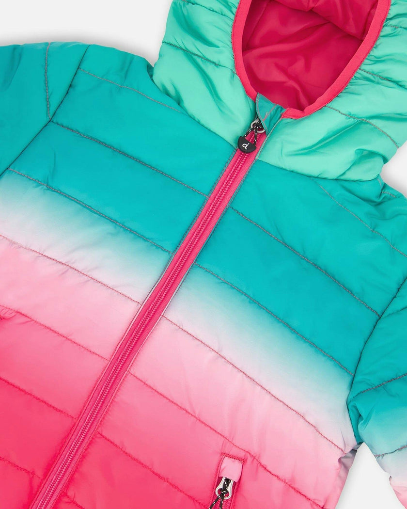 Quilted Mid-Season Jacket Green and Pink Gradient