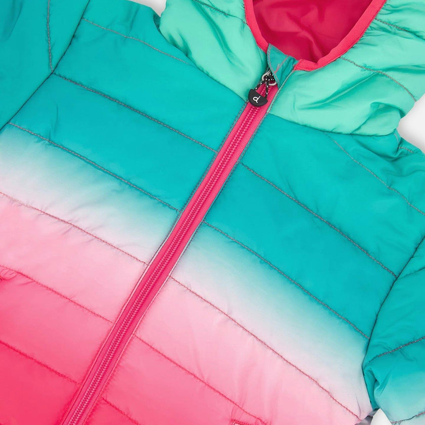 Quilted Mid-Season Jacket Green and Pink Gradient
