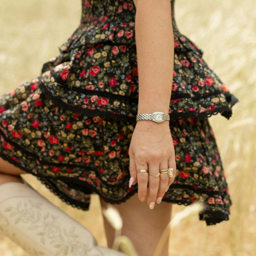 Annalise Skirt in Obsidian Vintage Poppies