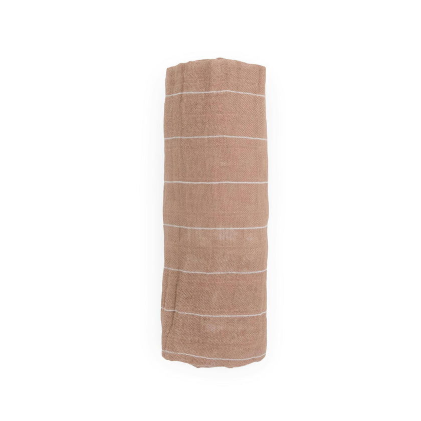 Cotton Muslin Swaddle Blanket - Mauve Stripe