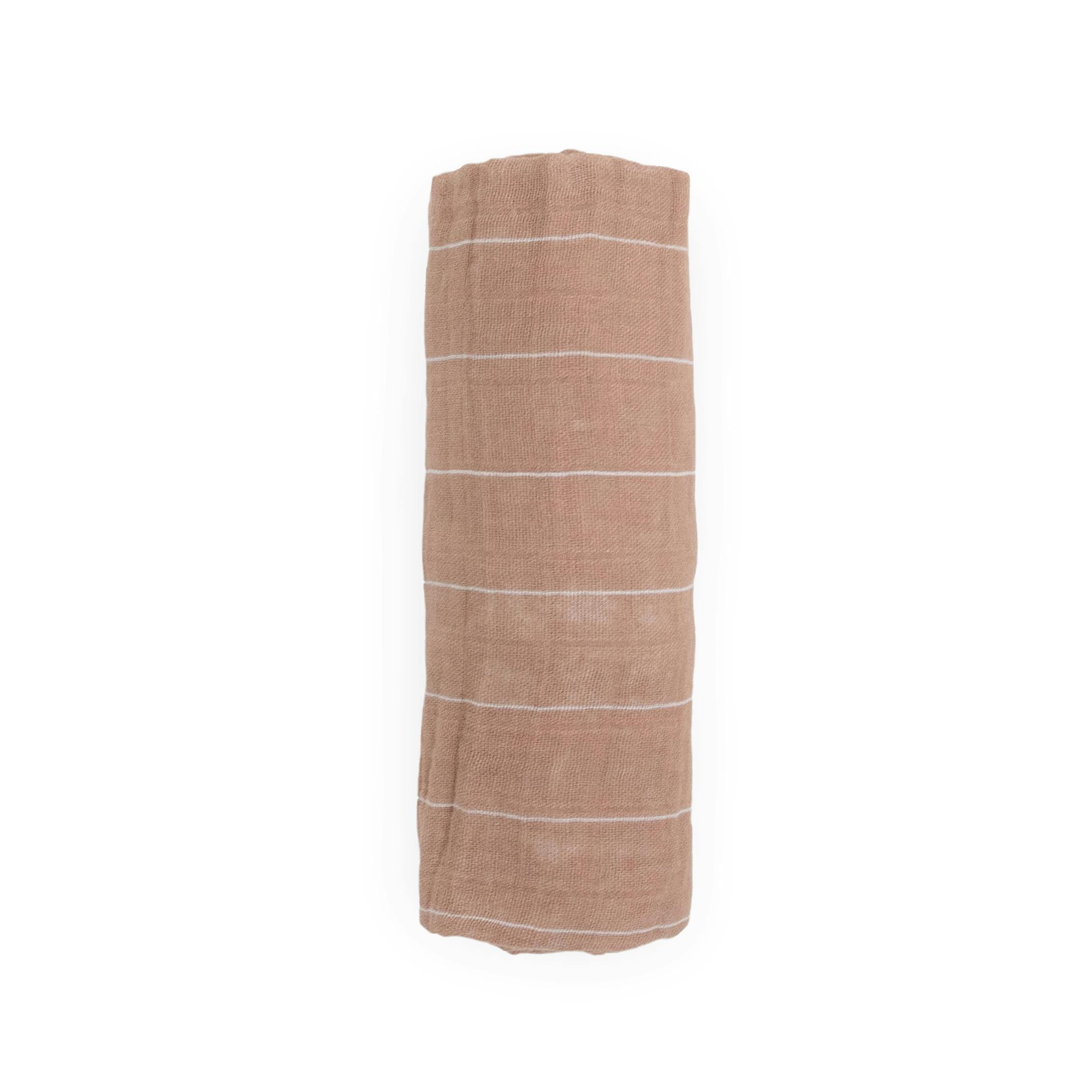 Cotton Muslin Swaddle Blanket - Mauve Stripe