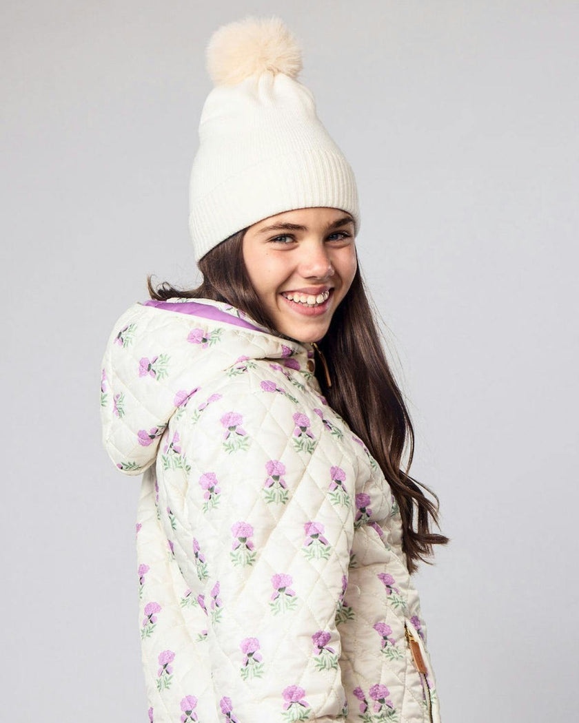 Kids Knit Winter Hat with Faux Fur Pom