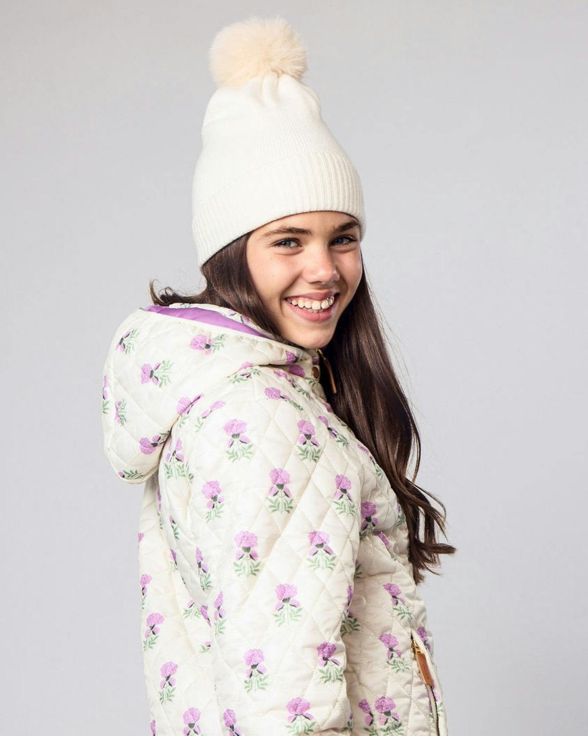 Kids Knit Winter Hat with Faux Fur Pom