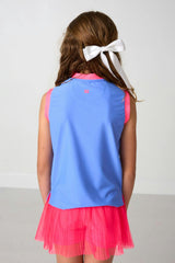 sky blue/neon pink muscle tank