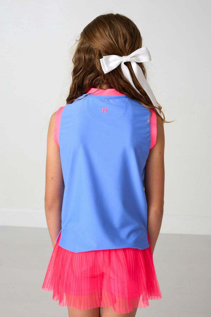 sky blue/neon pink muscle tank