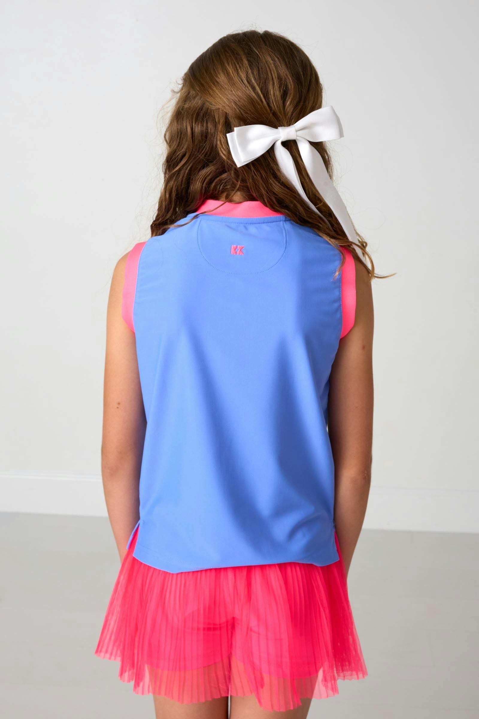sky blue/neon pink muscle tank