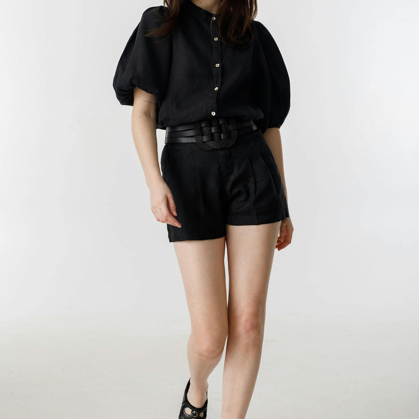 Frida Linen Shorts - Black
