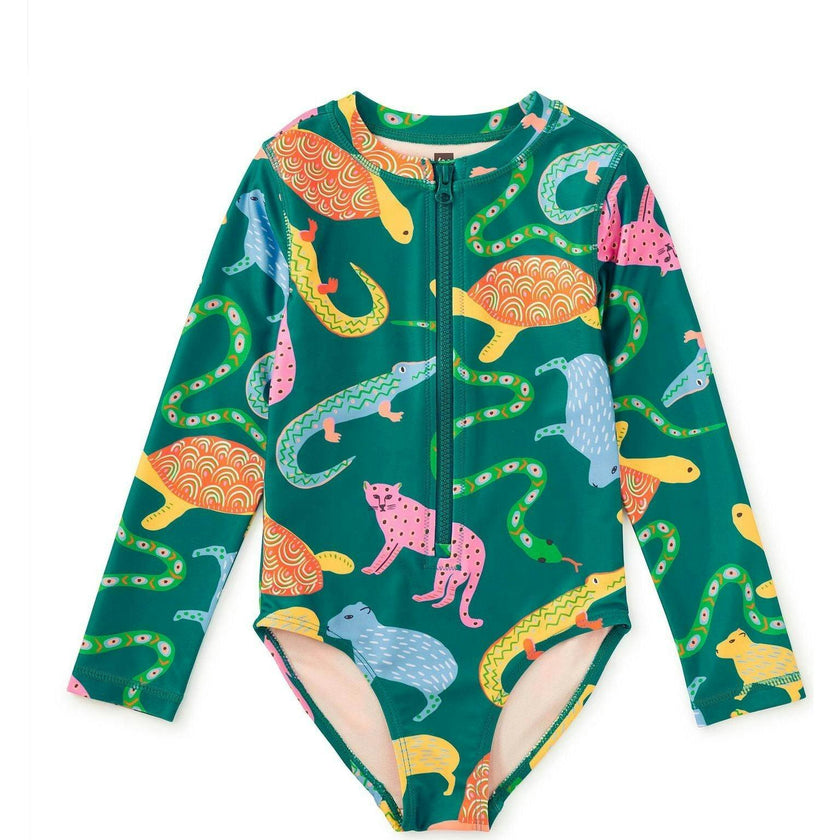 Long Sleeve One-Piece Swimsuit, Green
