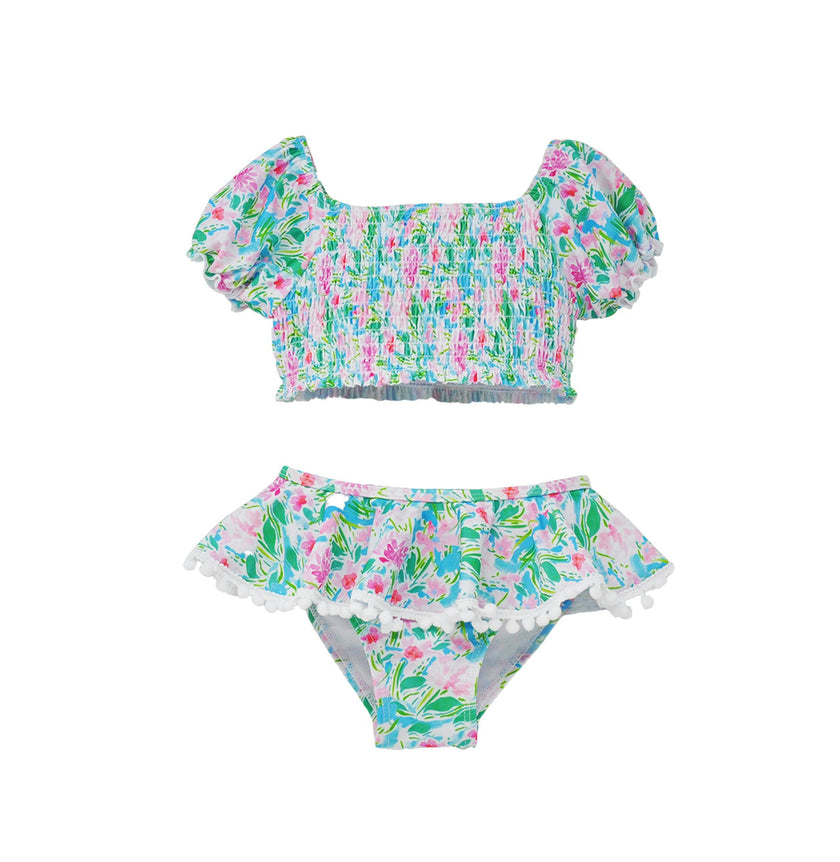 UPF 50+ Gemma Two-Piece Smocked Pom-Pom Swimsuit