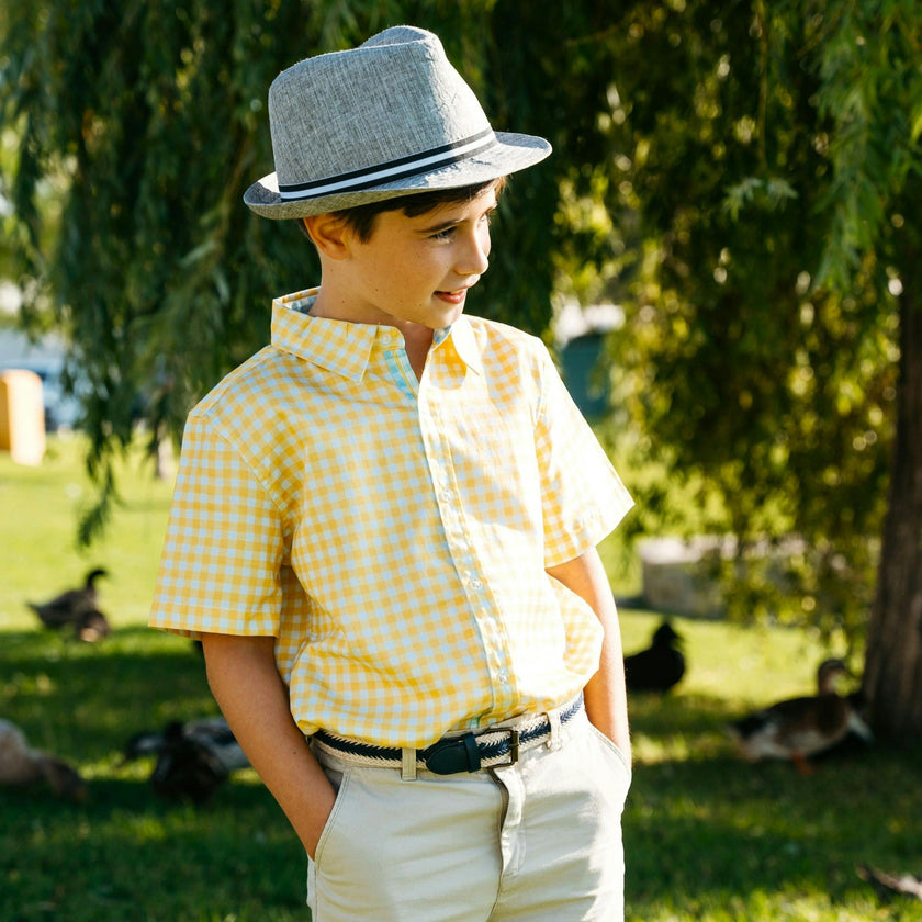 Gingham Yellow Shirt in Short Sleeves