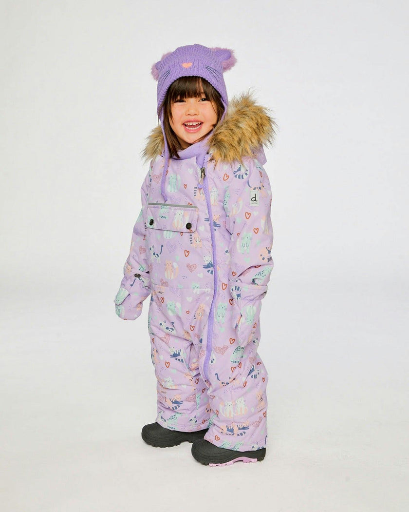 Baby One Piece Snowsuit Adapted For Car Seats Purple Cat Print