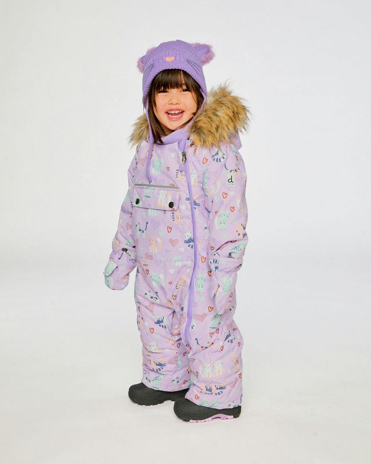 Baby One Piece Snowsuit Adapted For Car Seats Purple Cat Print