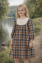 Embroidered Windowpane Long Sleeve Dress