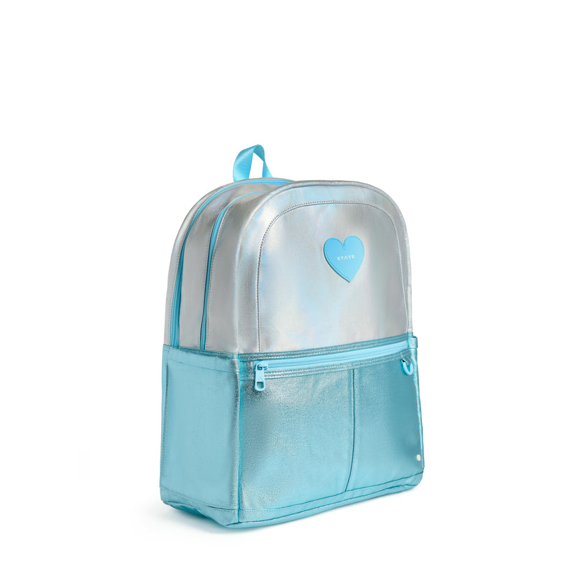 Kane Double Pocket Large Backpack, Metallic Blue/Turquoise Colorblock