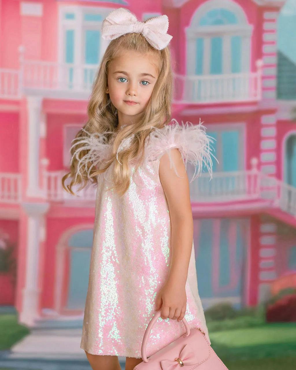 Iridescent Stardust Pink Sequin Birthday Dress for Girls