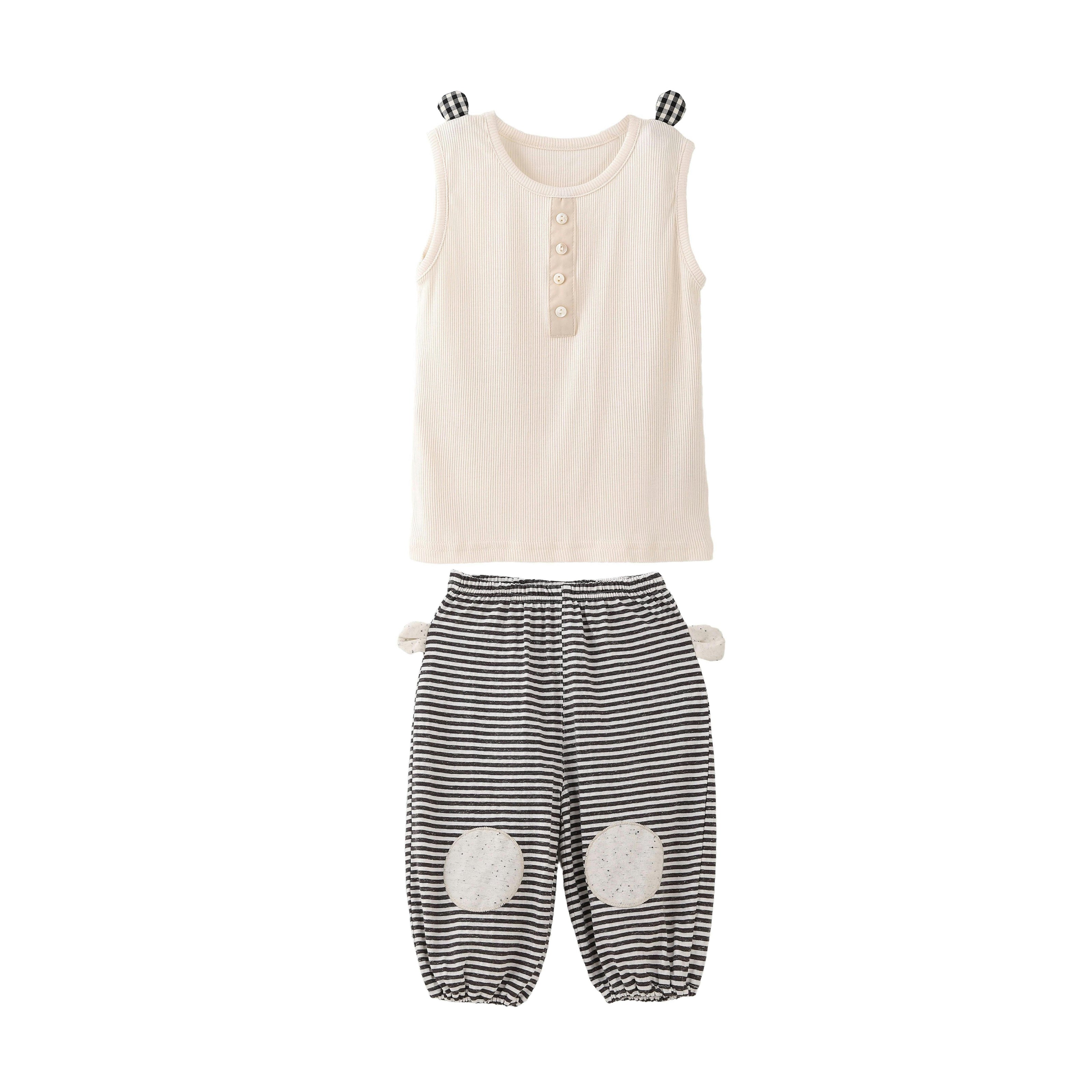 Cream Top & Striped Pants Set