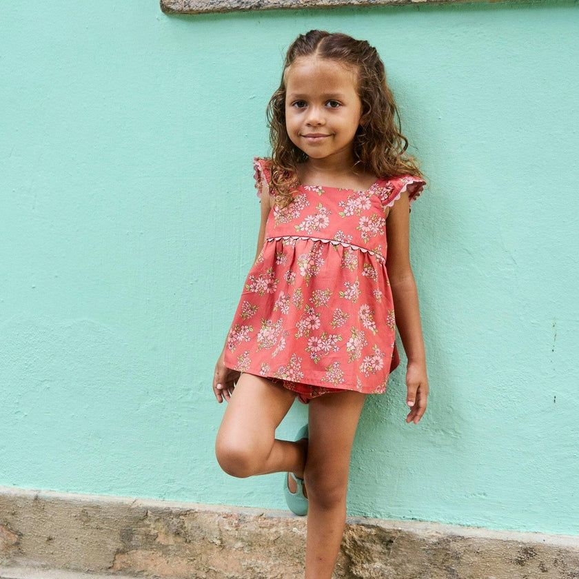 Red Floral Elicia Baby Summer Set
