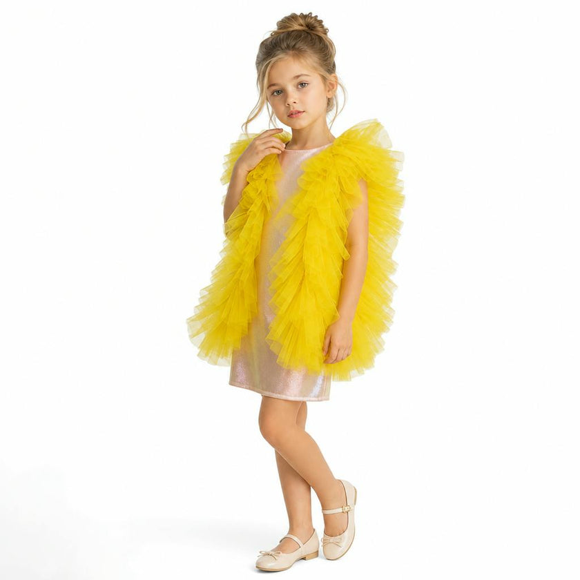 Radiant Yellow Fairy Wings Tulle Birthday Dress for Girls