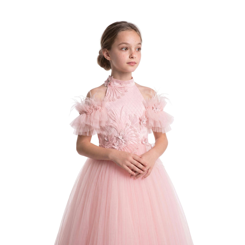Pink Freya Lace Embellished Tulle Gown