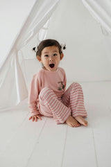 Girls Flare Pants in Misty Rose Stripe