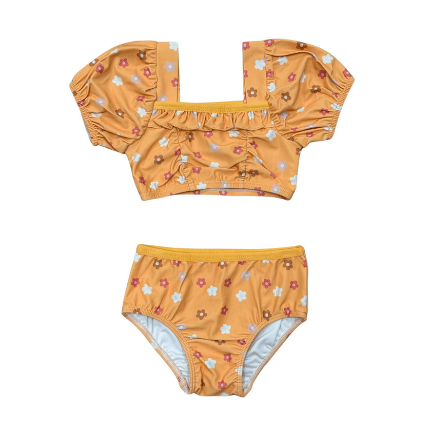 Girls Puff Sleeve Two-Piece Swimsuit in Desert Mist Blooms
