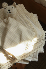 Cream Solids + Gingham Blanket + Bear Lovey SET