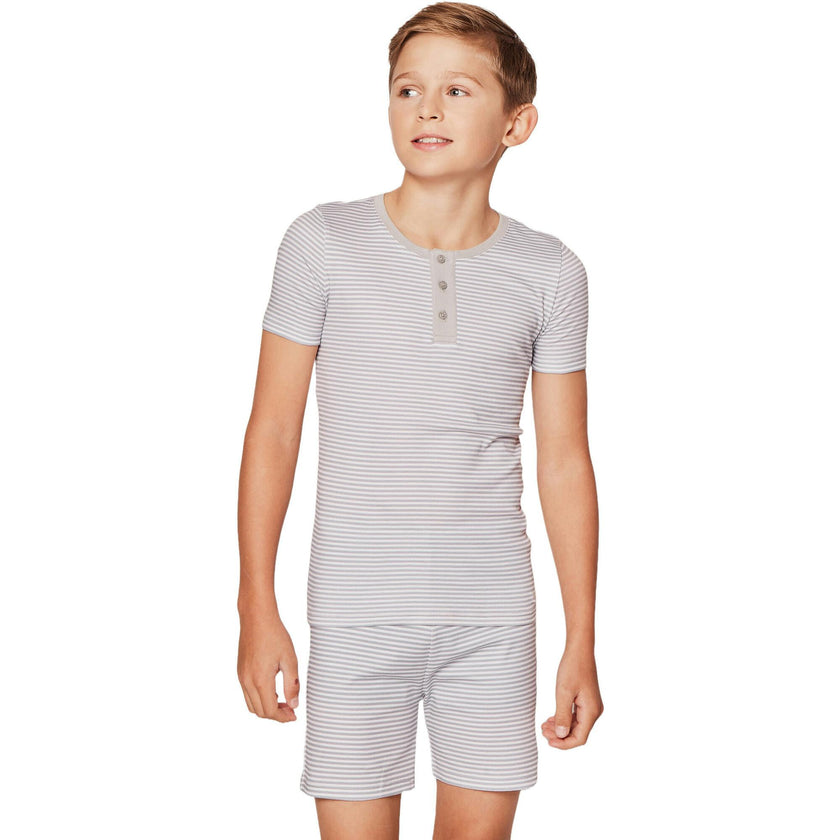 Kid's Pima Snug Fit Pajama Short Set in Pink Stripe