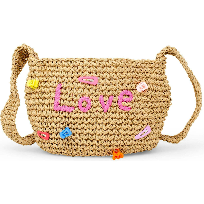 Girls Wicker Crossbody Message Charm Tote