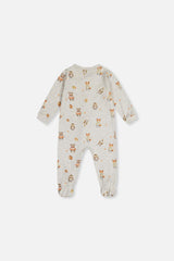 Baby Organic Cotton One Piece Pajama Beige Animal Print