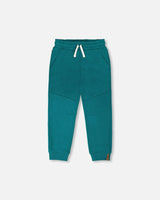 French Terry Sweatpants With Cross Seams Dark Turquoise
