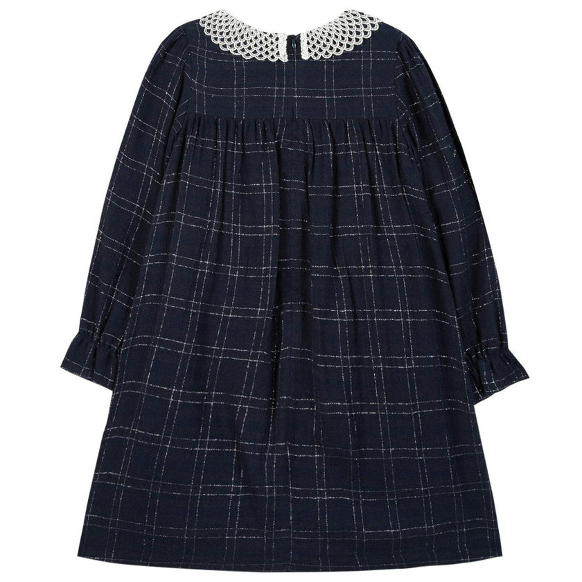 Plaid Petal Collar Long Sleeve Dress