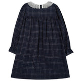 Plaid Petal Collar Long Sleeve Dress