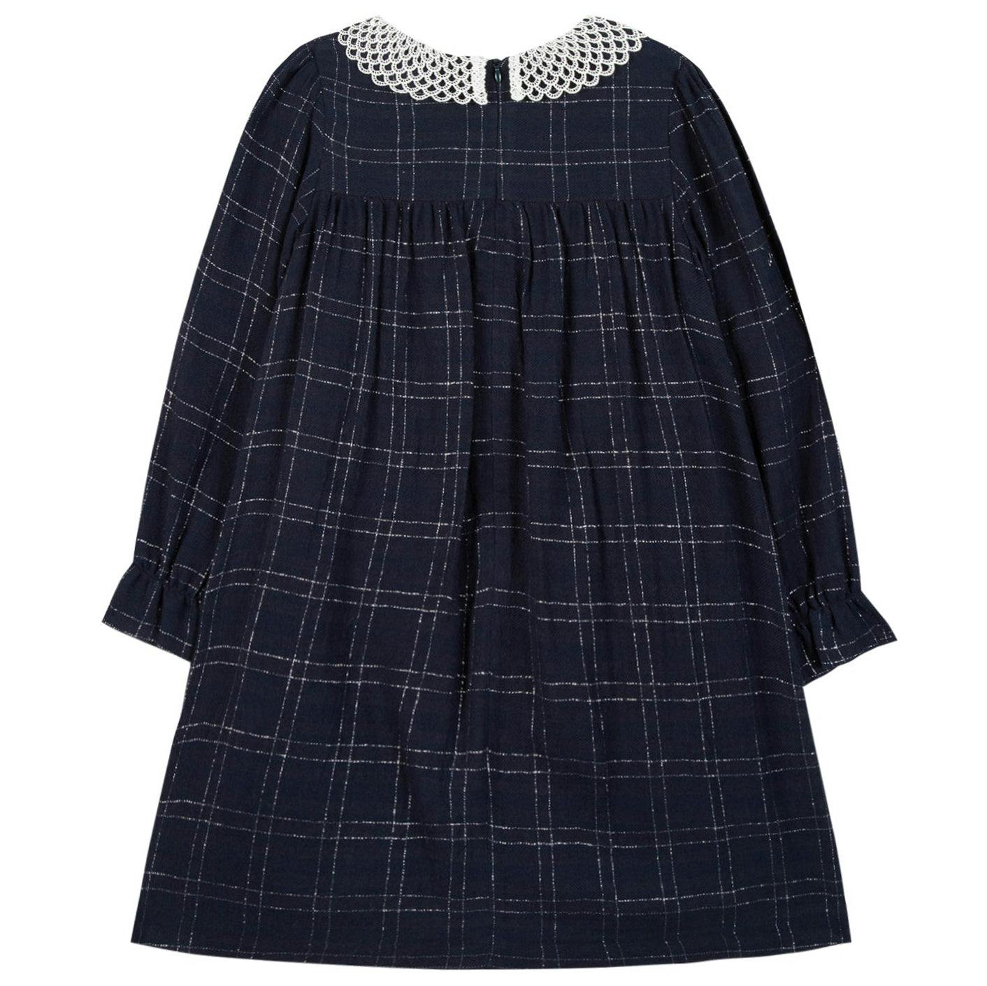 Plaid Petal Collar Long Sleeve Dress