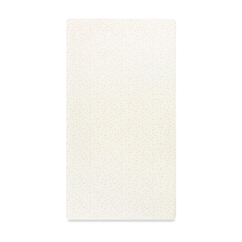 Crib Sheet in GOTS Certified Organic Brushed Cotton in Ivory with Dusty Rose Stars