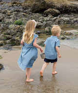 Clairette Dress, Navy Ladder Stripe