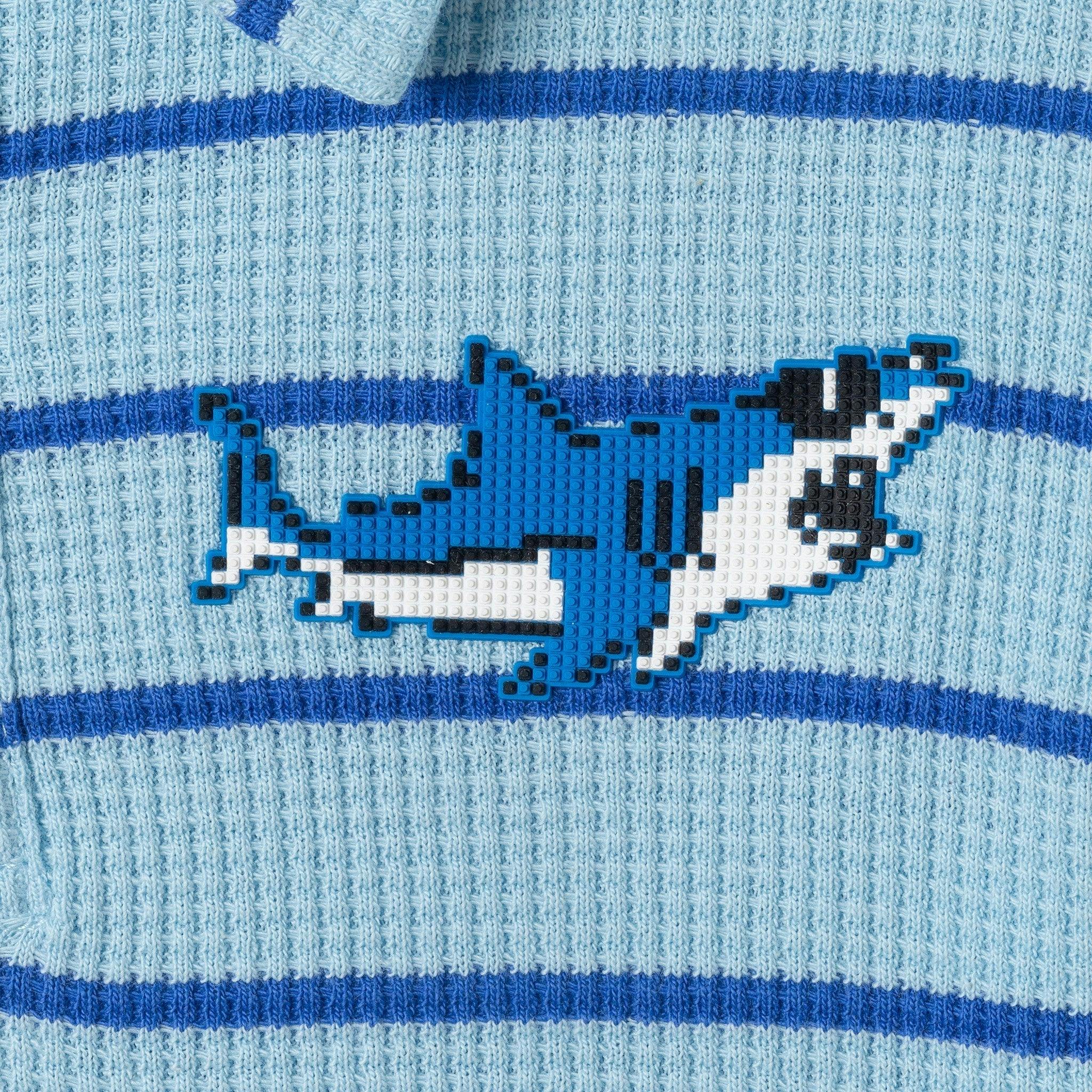Boys Striped Waffle Polo Set | Blue Shark