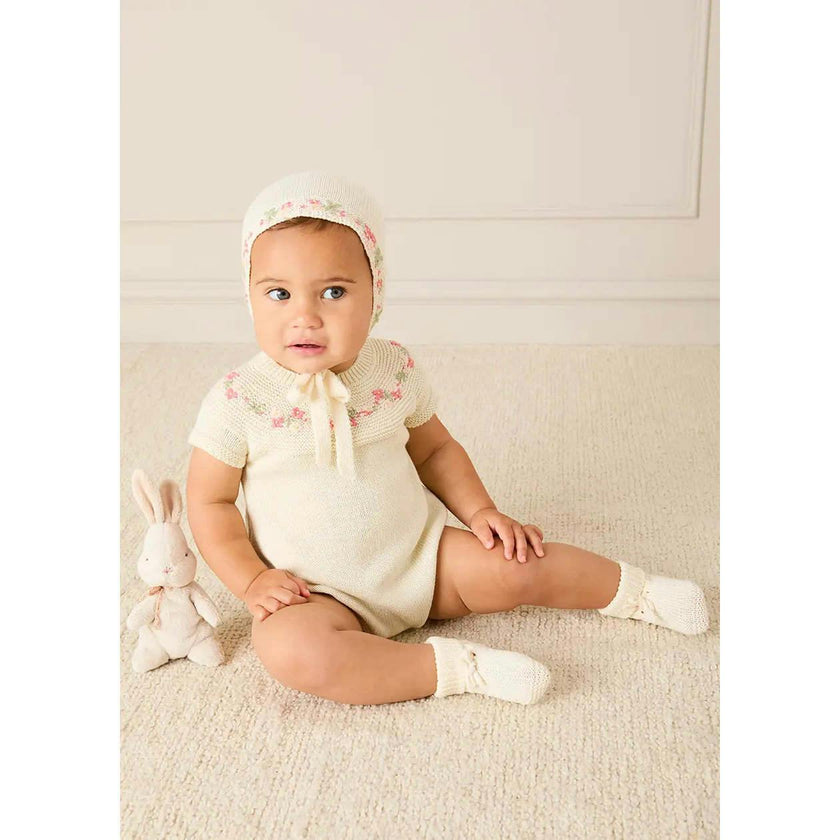 Wildflower Embroidered Knitted Romper in Cream (1-9mths)