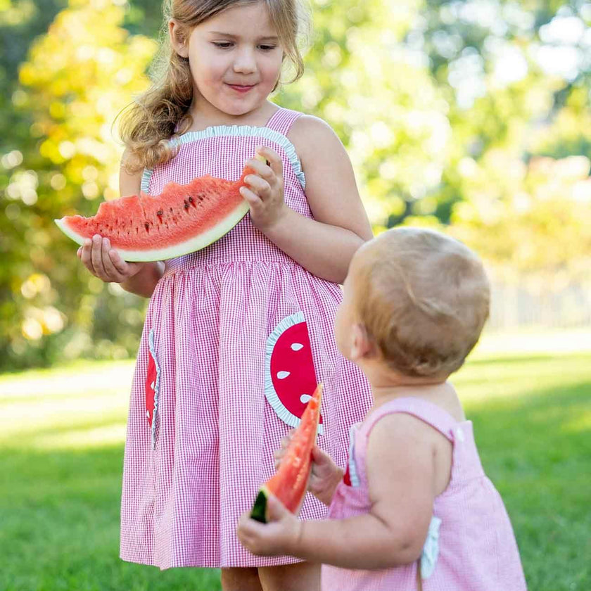 Check Seersucker Dress With Watermelon