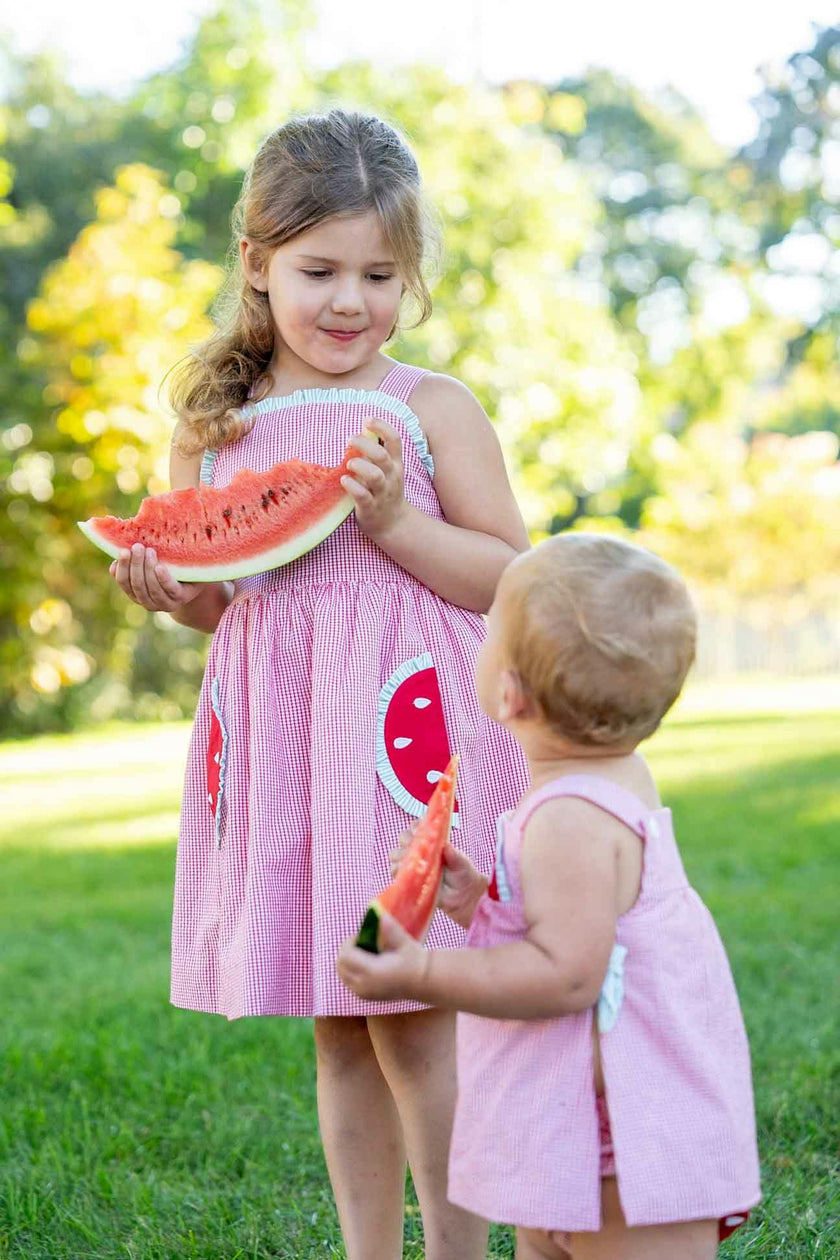 Check Seersucker Dress With Watermelon